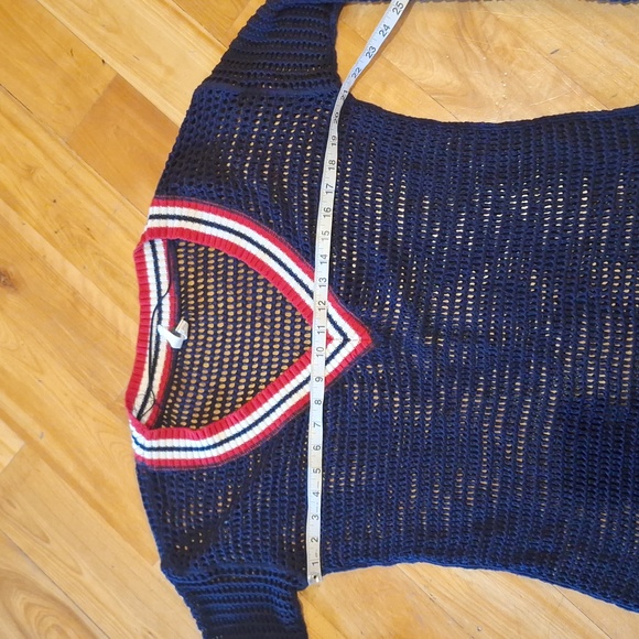 Free People sheer knit preppy vneck sweater Electric City tunic We the Free - Picture 9 of 10